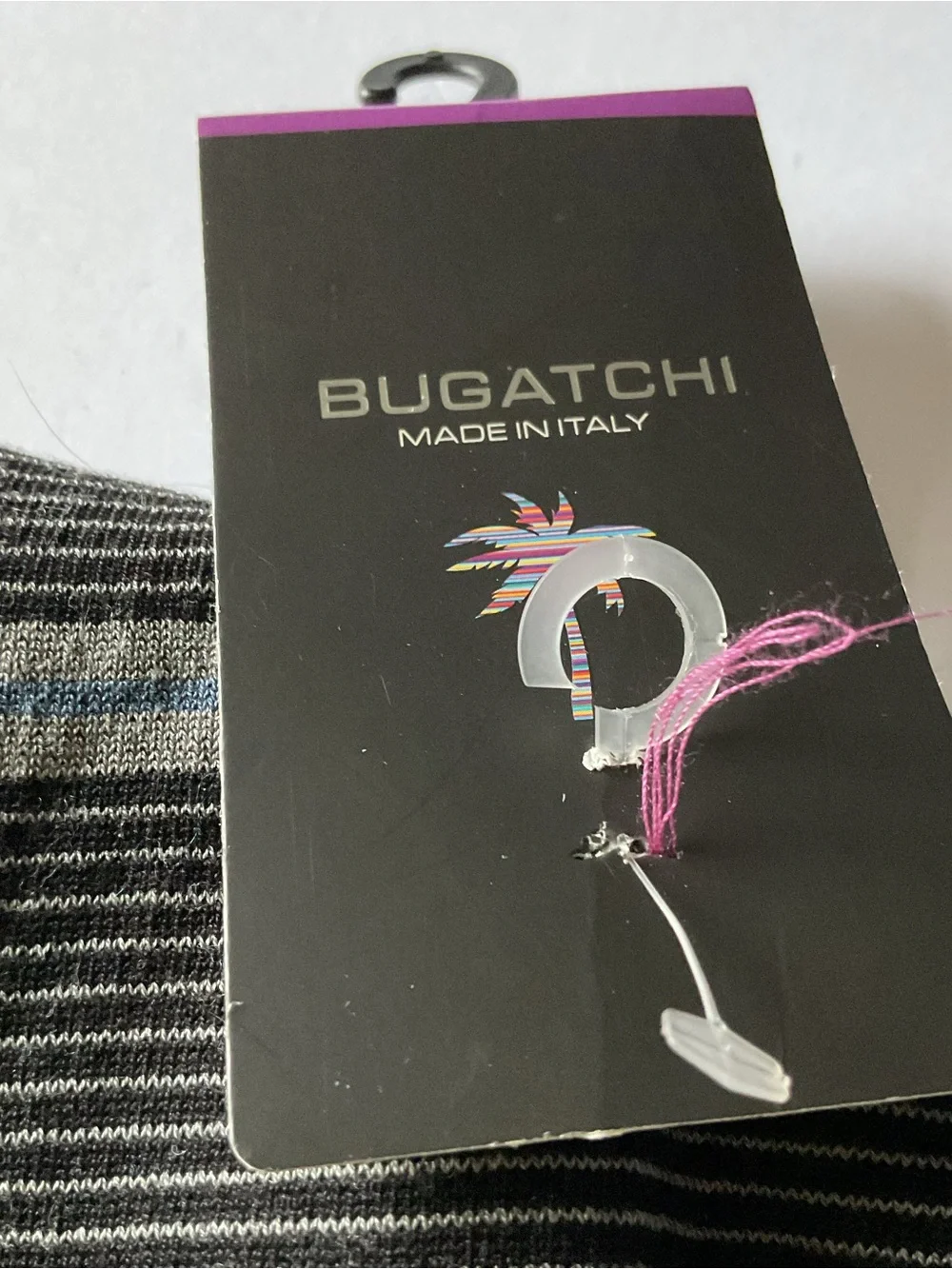 BUGATCHI MENS MERCERIZED COTTON SOCKS BLACK AND GRAY STRIPE OS NWT